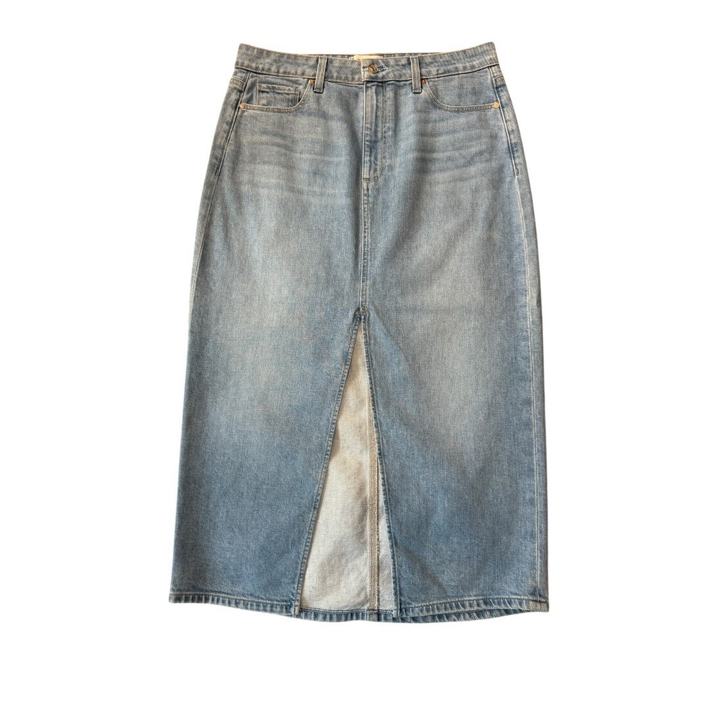 Paige Ysabel Denim Midi Skirt Light Wash Front Slit High Rise Blue Size 8 (29)
